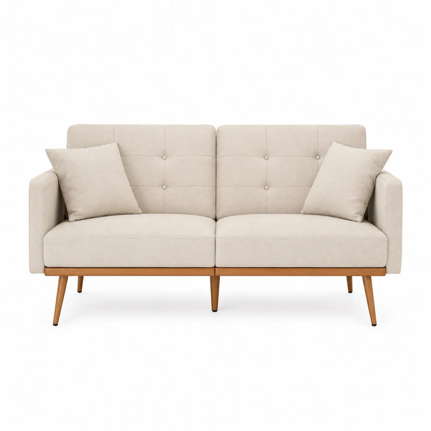 Dwuosobowa Sofa Beżowa z Bukowym Wykończeniem