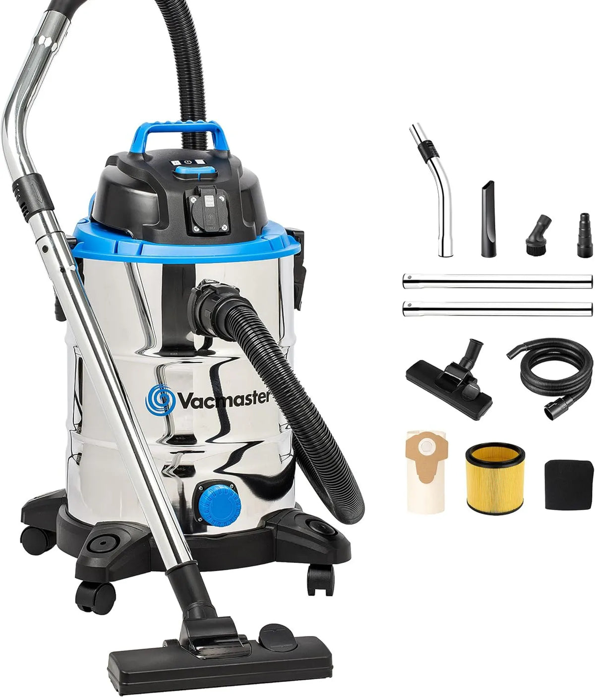 Vacmaster, Stal nierdzewna Odkurzacz 1500 W VQ1530SFDC, 30 l, 1500 W, Przemysłowy, Profesjonalny