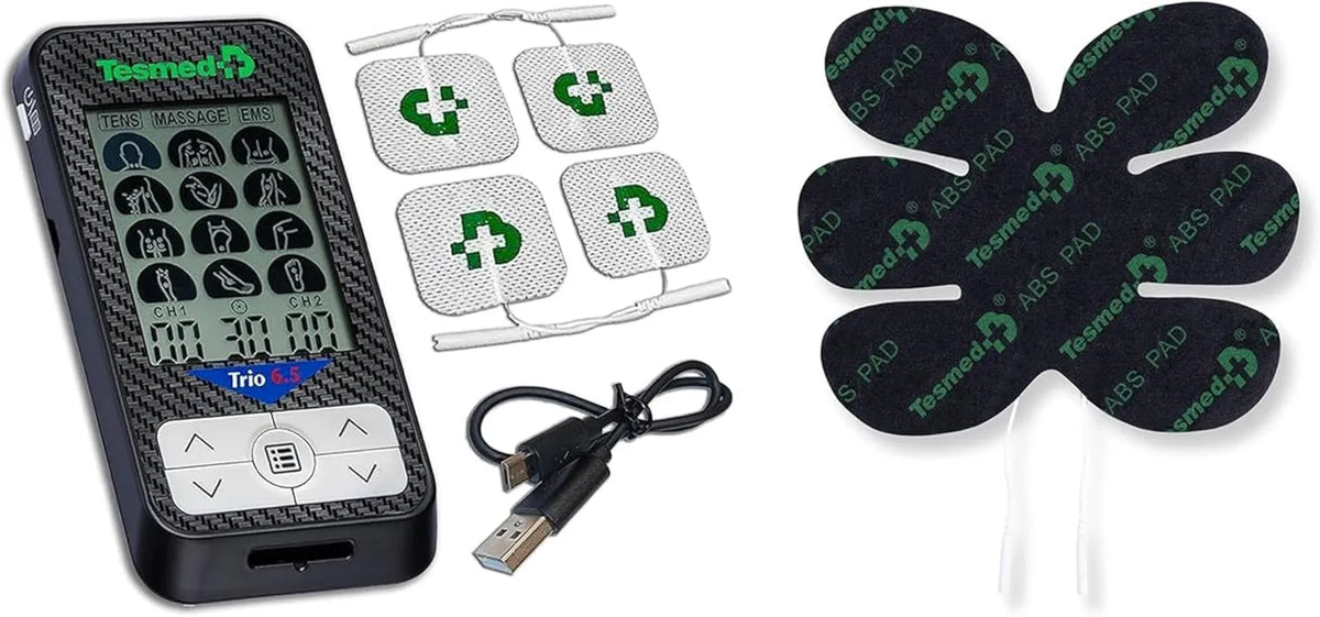 TESMED, Trio 6, 5 Ems TENS Elektrostymulator z ABS Pad Abdominal Włączony