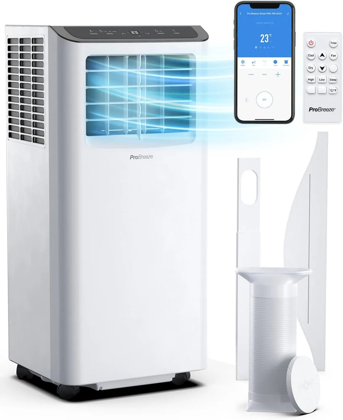 Klimatyzator, 9000 BTU, 2,64 kW, timer, zdalne sterowanie, Przenośny klimatyzator Pro Breeze z wężem i pilotem, osuszacz powietrza, tryb nocny