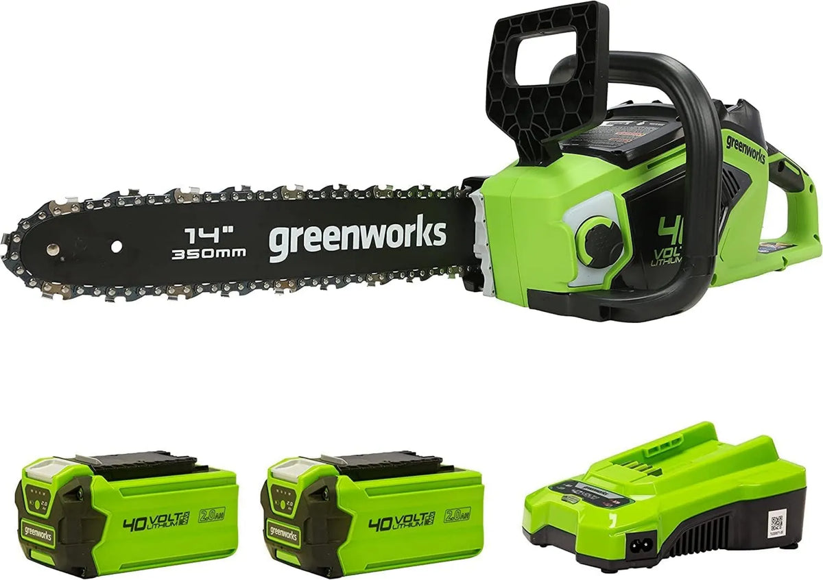 Greenworks GD40CS15K2X pilarka łańcuchowa, 3,5 kg, 35 cm, silnik bezszczotkowy, zasilanie akumulatorowe, długość ostrza 35 cm, ochrona przed odrzutem