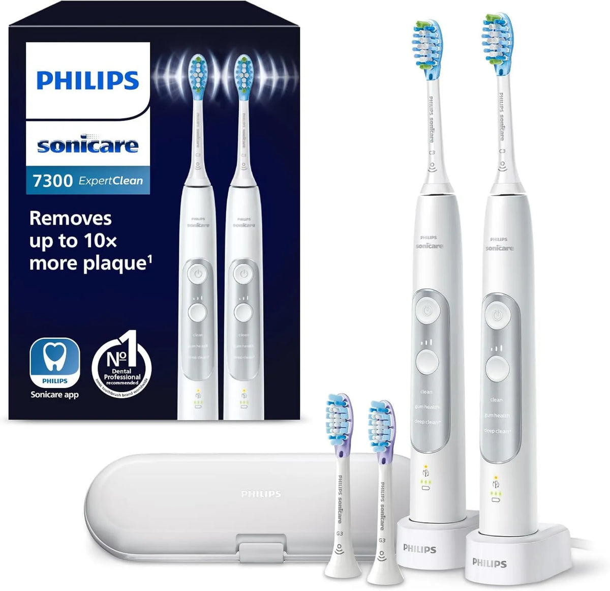 PHILIPS, HX9611 / 19 Podróż, Elektryczna szczoteczka do zębów z Sonic Technology, Sonicare ExpertClean 7300, Zestaw 2, Kontrola ciśnienia HX9611/19