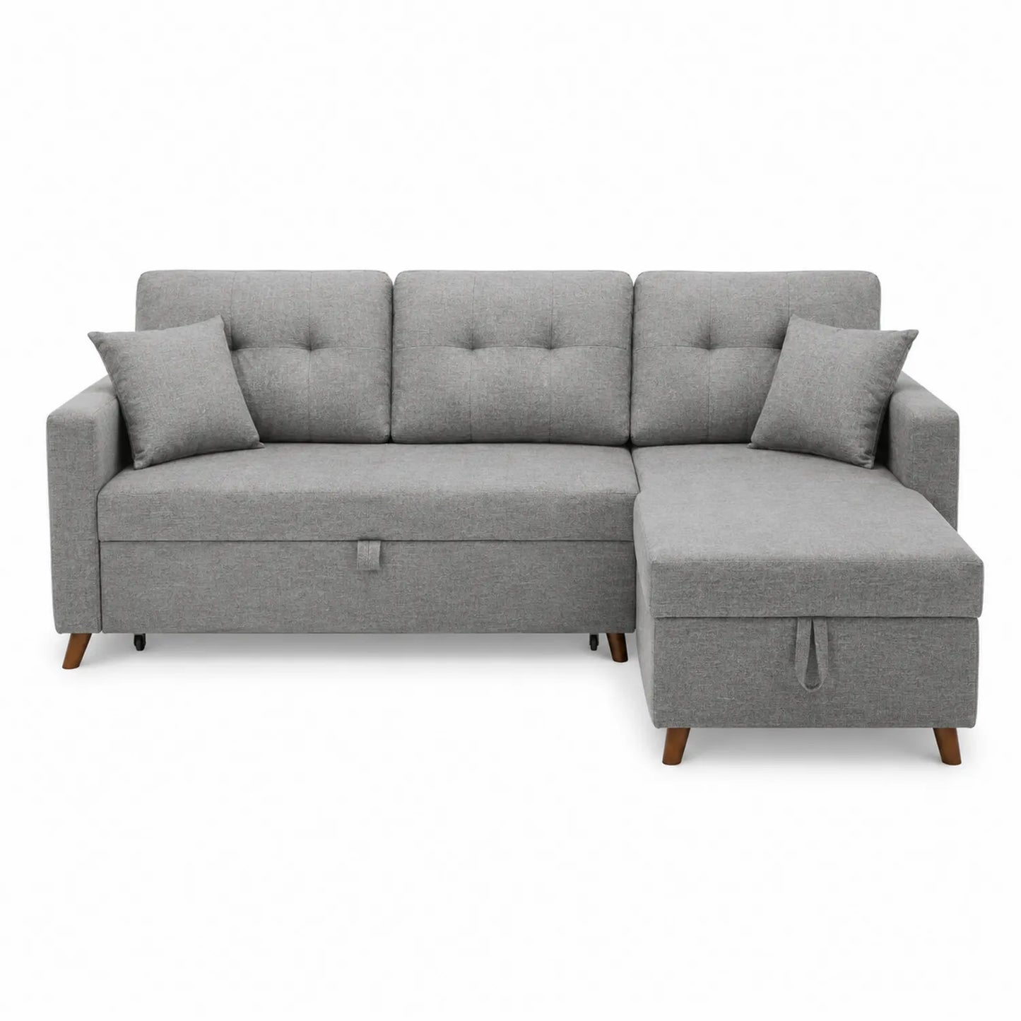 Narożna sofa z tkaniną poliestrową szara 245x150 cm