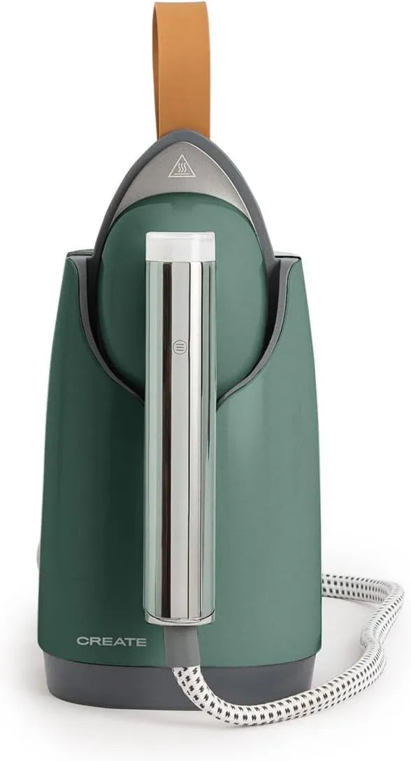 CREATE żelazko parowe, bez-patykowa podeszwa, KREATE / IRON DUAL PRO / Parowiec poziomy i pionowy 800 ml szałwia zielony / Design 2 w 1, suwak parowy i suchy prasowanie, 4