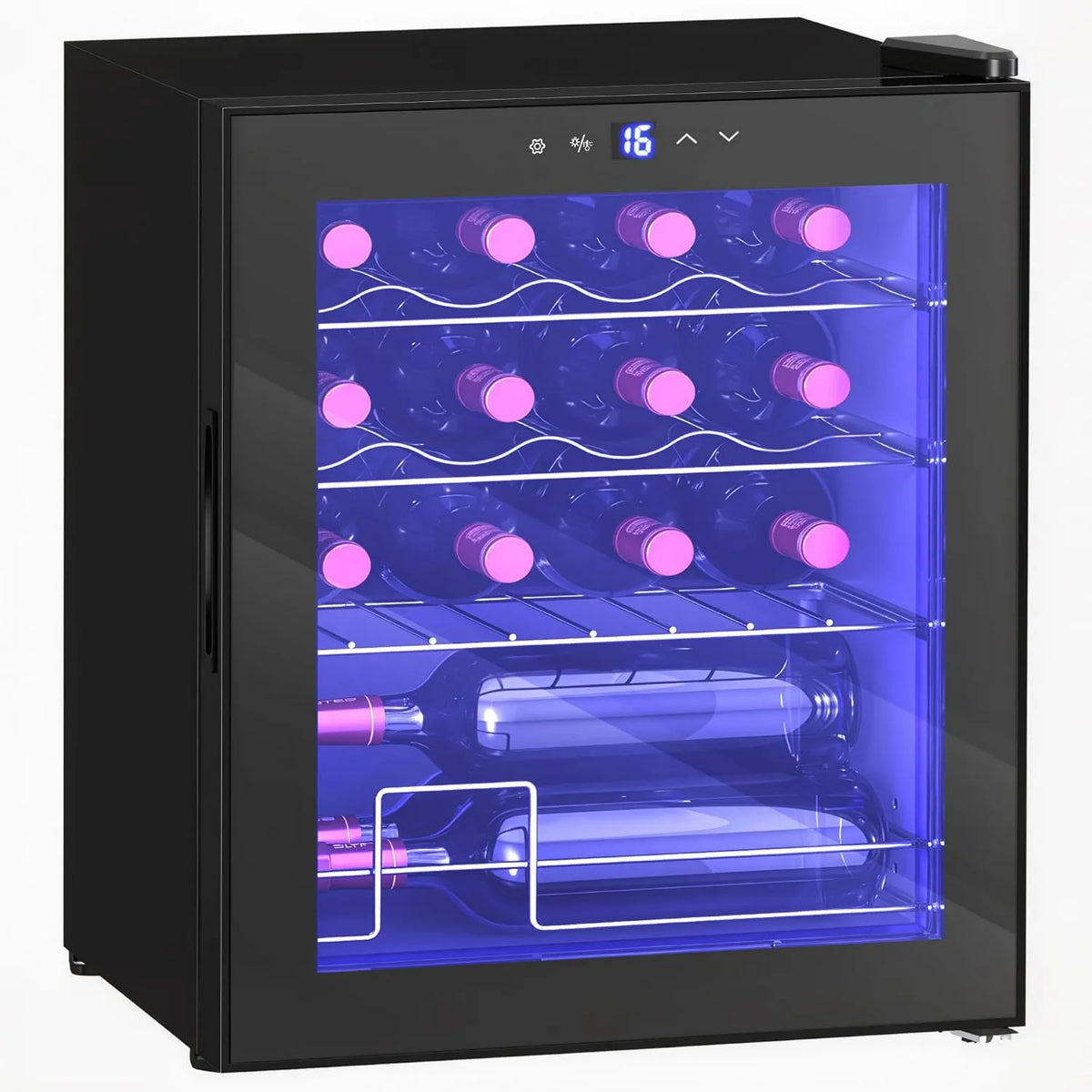 HOMCOM chłodziarka do wina, Winiarnia elektryczna, 42 l, 16 butelek, 5 do 18°C, 2 strefy temperatur, oświetlenie LED, dotyk, czarny, lodówka z winem i napoje z