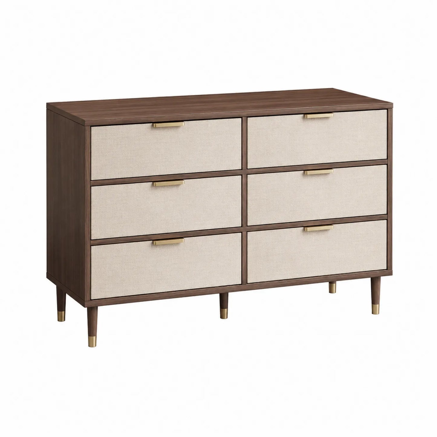 Komoda z 6 szufladami drewniana i materiałowa 120cm