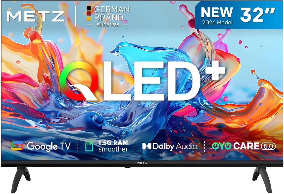 Metz telewizor, Google 1.5GB 32MQH7000Z Smart TV, 32 cali, TV, QLED, HDR, dźwięk Dolby, Bluetooth, 1 Tuner EyeCare DVB- T / T2, S2 CI +, 2026 Nowy model DVB-T/T2
