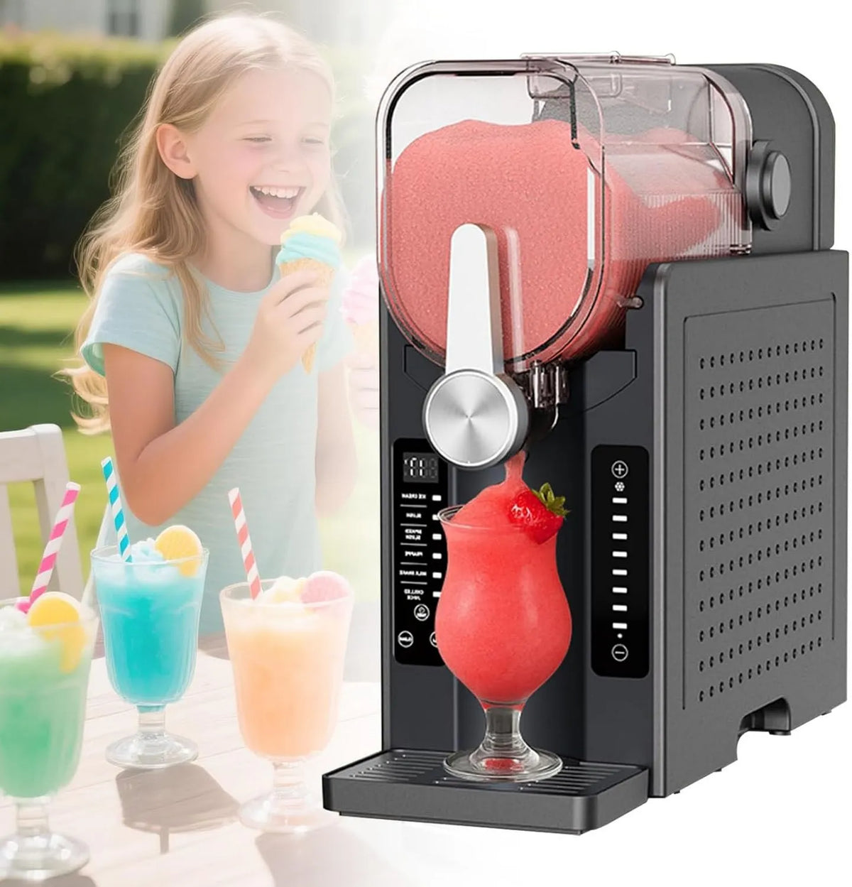Kostkarka do lodu, 1,6 l, Granita do domu, maszyna do granity 1,6 l z 6 wstępnie ustawionymi programami, samoczyszcząca jednym dotknięciem