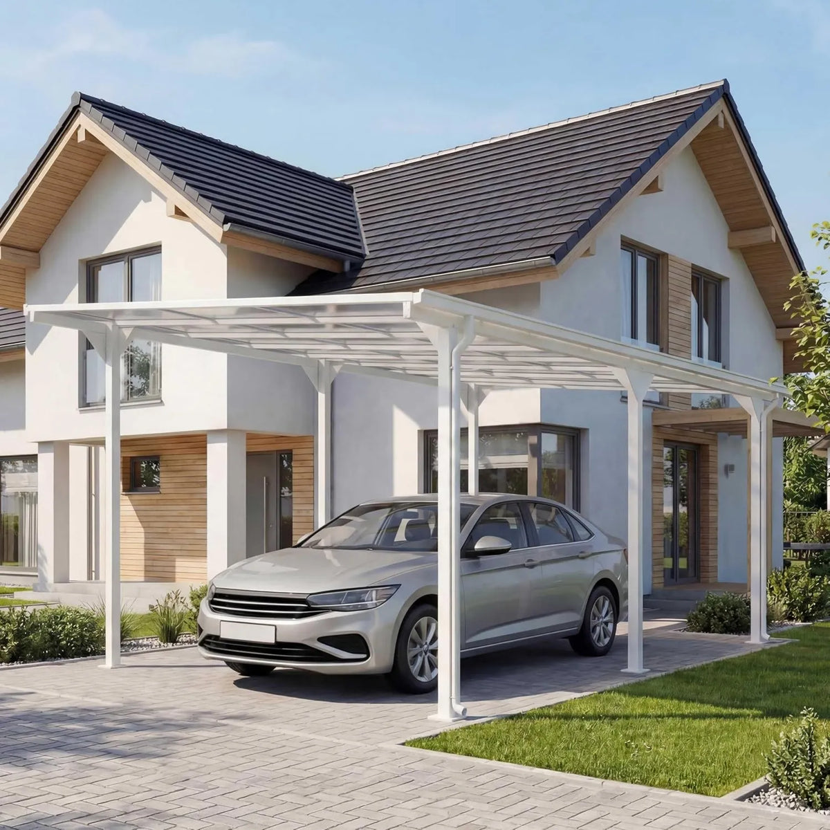 HWC-O23 domek ogrodowy, 10 cm, 3 x 6 m, Alu-Carport zadaszenie do samochodu, garażu i szopy, dach z poliwęglanu z rynną dachową
