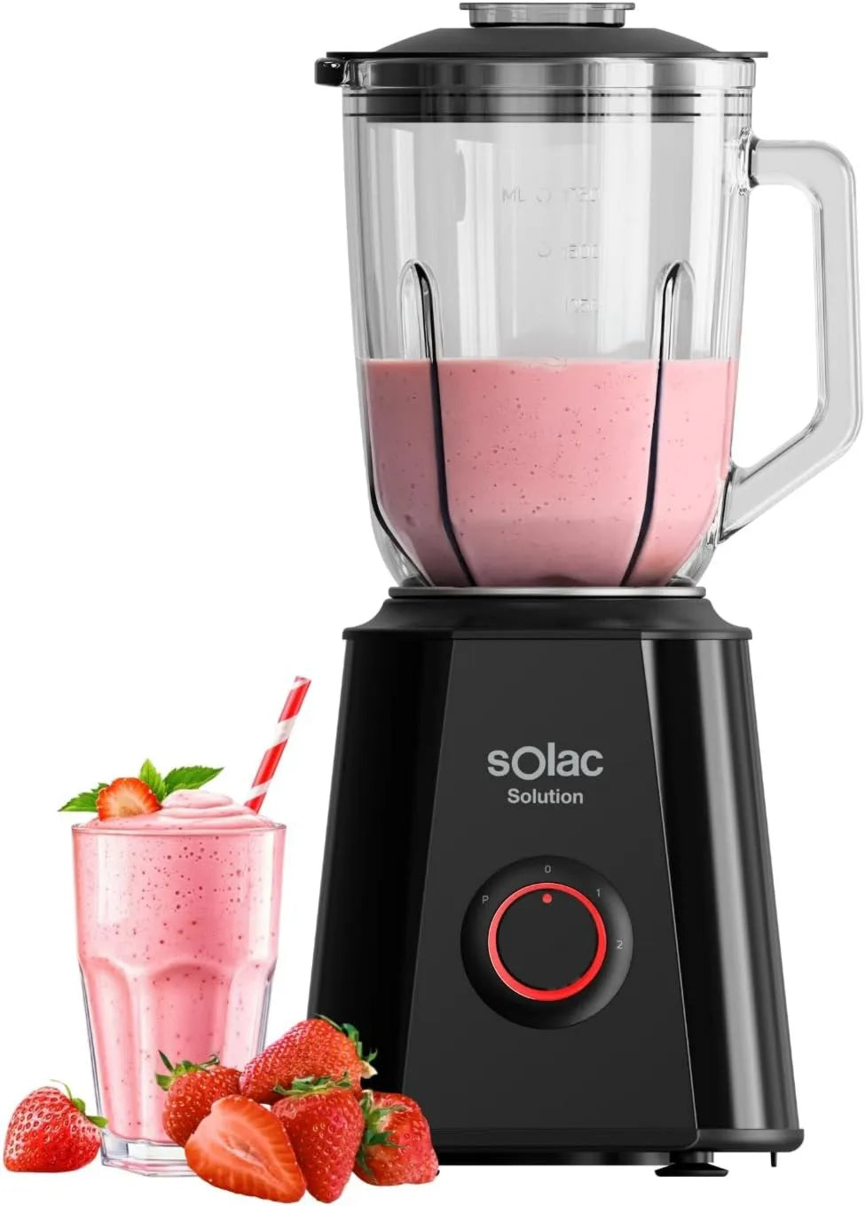 Solac blender kielichowy, Mikser, 1, 5 l, 1500 W, BV6785, zdejmowalny, stal nierdzewna z 4 krawędziami, czarne, dzbanek skalowany 1, 2 prędkości