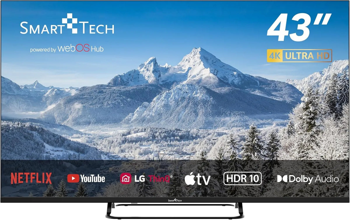 Smart Tech telewizor, Smart TV OS- 43UW02 V 3xHDMI, 108 cm, 3 HDMI, 2 USB, TV, 4K UHD, dźwięk Dolby, MEMC- Dolby Audio, 2xUSB, Smart TV Web OS- 43UW02 V- Mołotov, Netflix OS-43UW02 V OS-43UW02 V