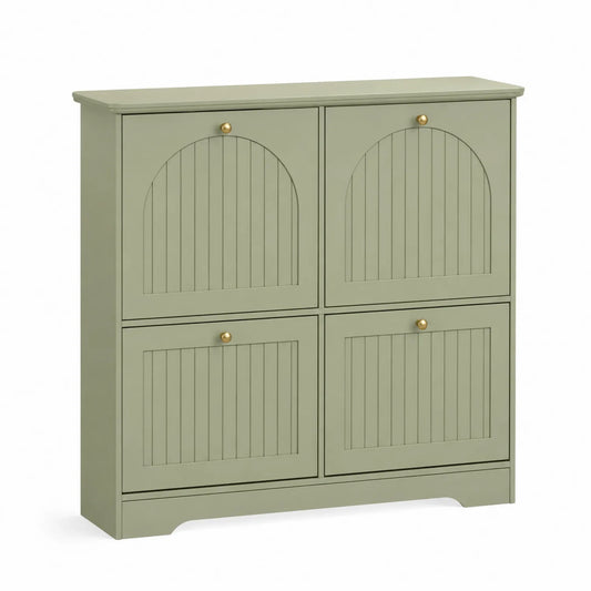 Zielona Drewniana Szafka na Buty 4-drzwiowa 85x95x23 cm