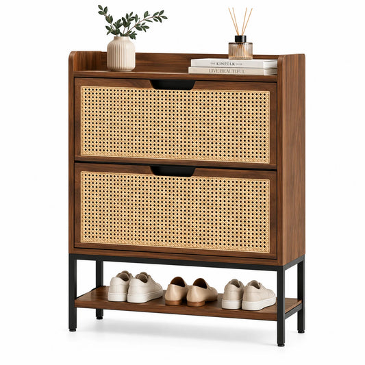 Drewniana szafka na buty z rattanem 80x30x100 cm Brązowy