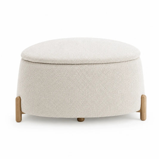 Okrągły podnóżek z tkaniny bouclé i drewna dębowego 60 cm