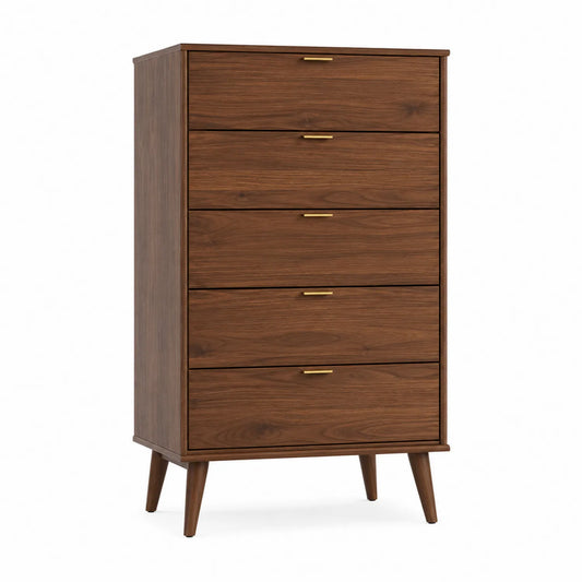Komoda z pięcioma szufladami z drewna orzechowego 120 cm