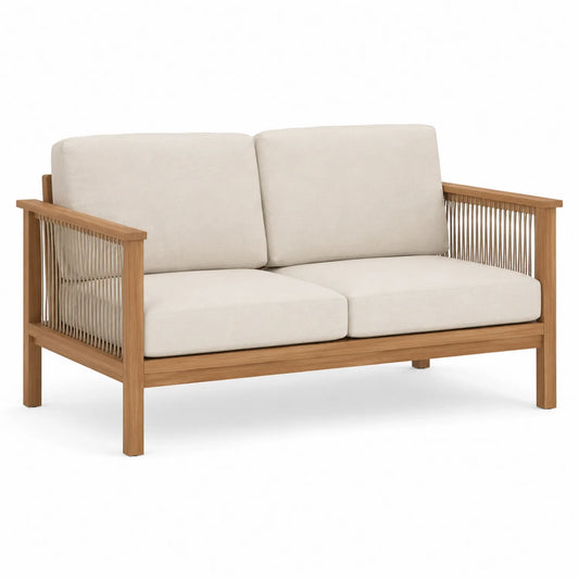 Dwuosobowa sofa ogrodowa drewniana teak kremowa