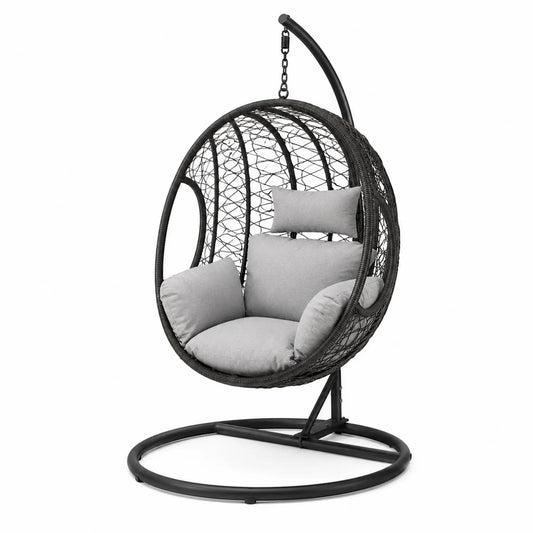 Wiszący fotel ogrodowy z technorattanu, czarny, 105 cm
