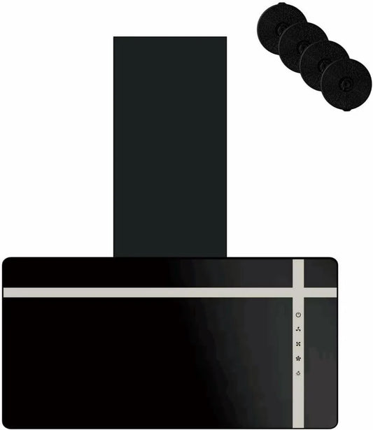 Générique okap kuchenny, Okap próżniowy, 60 cm, 3 prędkości, montaż ścienny, dotyk, czarny, dostarczany z 4 Filtrami węglowymi, Ewakuacja, Kontrola