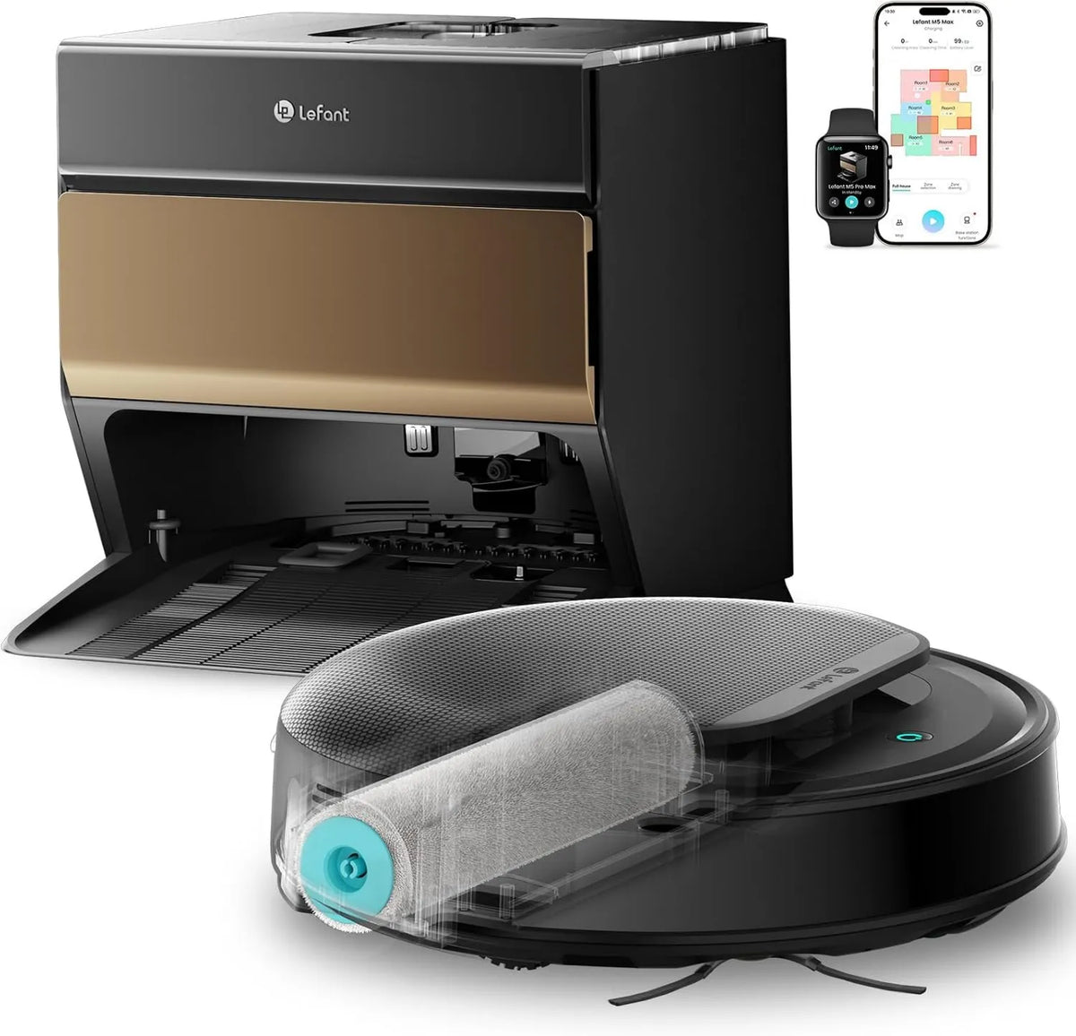 Lefant robot sprzątający, PSD 2 M5Max Odkurzacz Robot, 20 cm, Mycie rolki w 75°C i suszenie na zimno powietrza, Alexa / App kompatybilne, 3000 Pa