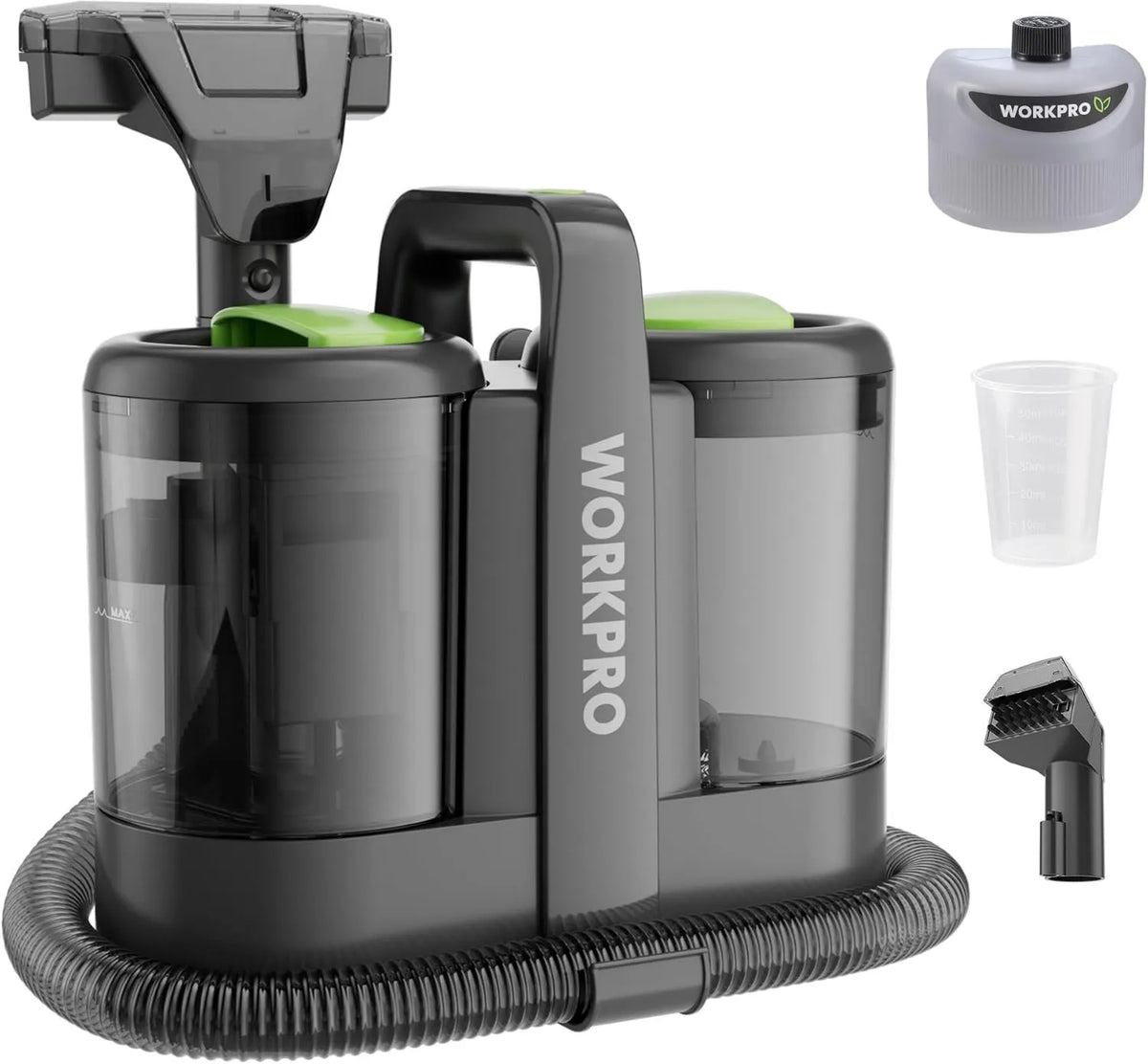 WORKPRO odkurzacz piorący, czyszczenie dywanów i tkanin, czyszczarka, 1, 6 l, 450 W, 75 dB, 0, 75 l, 13kPa, duży zbiornik, do samochodu