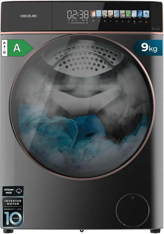 Cecotec pralka, Bolero DressCode 9900, 10, 3 cali, 11 programów, 9 kg, klasa energetyczna A, Inverter, Wykończenie 1400 stali Tr, min, SteamMax