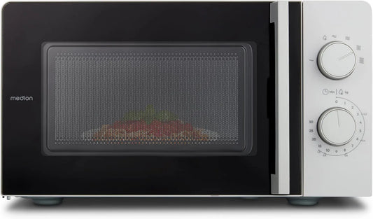 MEDION, kuchenka mikrofalowa MD12211, 20 l, zegar, rozmrażanie, mikrofalówka, szara, 700 W, 5 poziomów mocy, MODEL 2025, przyrost przestrzeni