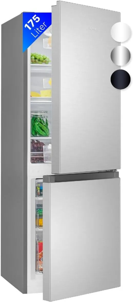 Bomann lodówka, KG322- 1- inox Zamrażarka, 175 l, oświetlenie LED, termostat, 2 strefy temperaturowe, stal nierdzewna, Pojemność netto: 175 KG322-1-inox