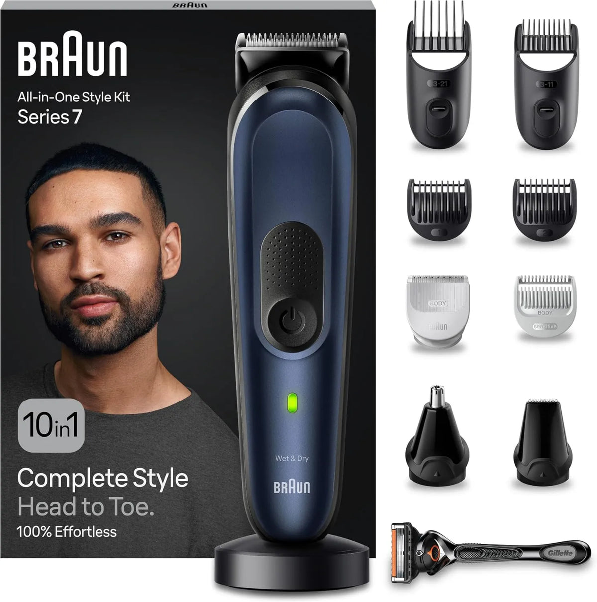 Braun, Seria 7 MGK7421 Body & More, All- In- One, 10- in-1 Kit for Barbe, Hair 10-en-1