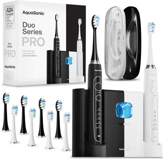 Aquasonic, szczotka, bezprzewodowa, PRO, ultra, DUO PRO, ultrawybielanie inteligentna elektryczna szczoteczka do zębów 40.000 VPM