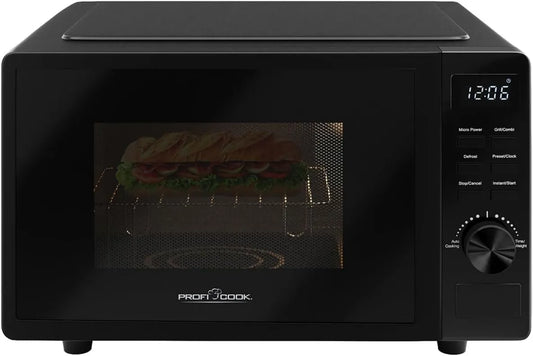 Profi Cook, kuchenka mikrofalowa, 23 x 20 cm, 20 l, 1150 W, licznik czasu, grill, rozmrażanie, czarny, PC MWG 1278, 20 litrów