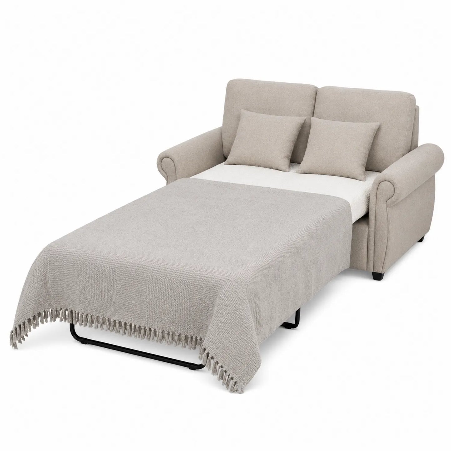 Sofa rozkładana z tkaniny beżowa 190x90x85 cm