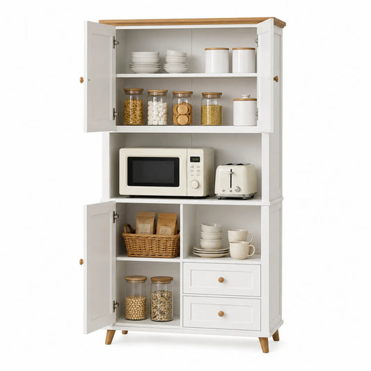 Wysoka komoda z półkami i szufladami MDF drewno dąb biały 180cm