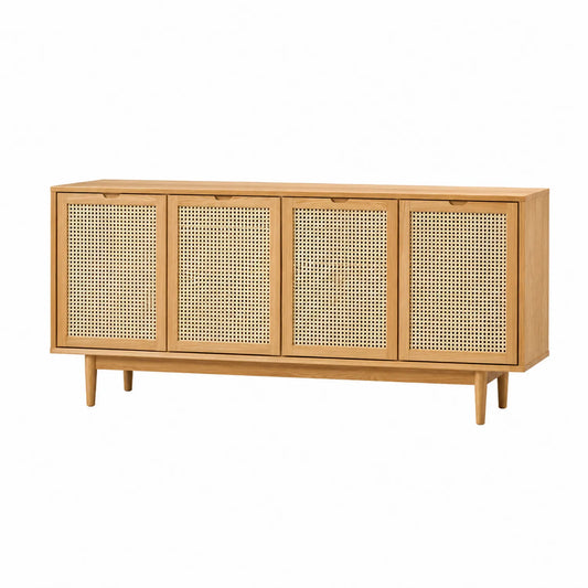 Kredens drewniany z rattanowymi drzwiami 180x40x80 cm