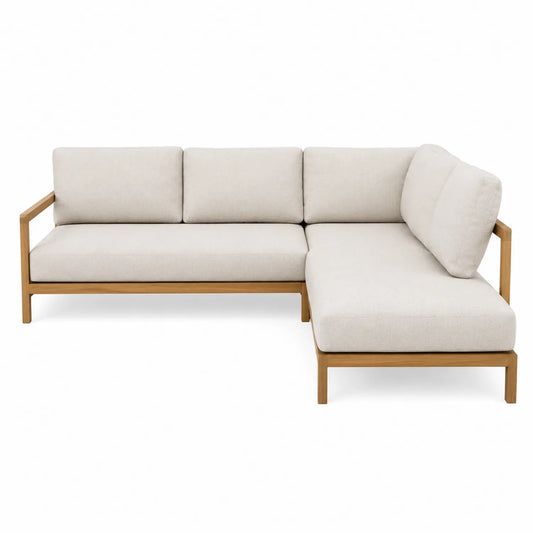 Narożna sofa ogrodowa z drewna akacjowego i tkaniny, beżowa, 250x200 cm