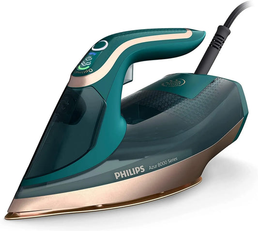PHILIPS żelazko parowe, DST8030 / 70 OptimalTEMP bez oparzenia, Green, do automatycznego zatrzymania, żelazko 8000, 3000 W, zbiornik 305 ml, podeszwa SteamGlide DST8030/70