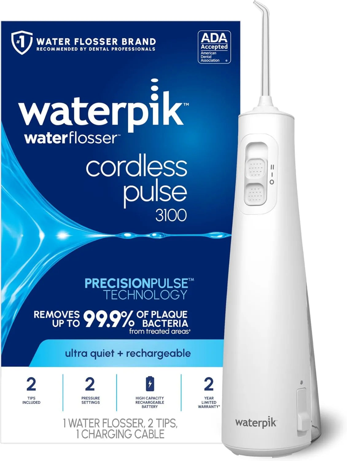 Waterpik, WF- 20 przenośny, elektryczny hydropuls dentystyczny, IP65, bezprzewodowy, biały, do zębów WF-20