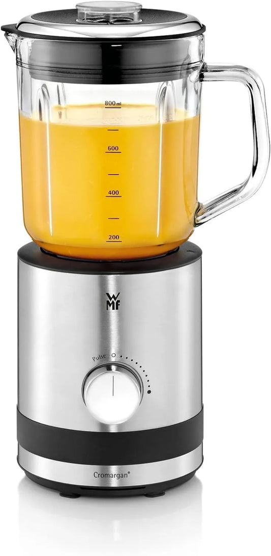 WMF blender kielichowy, Blender, 0, 8 l, 400 W, stal nierdzewna, ostrze ze stali nierdzewnej 6-skrzydłowe, Cromargan 18 / 10, funkcja pulsu 0416490011, Miska szklana 0, 5 prędkości